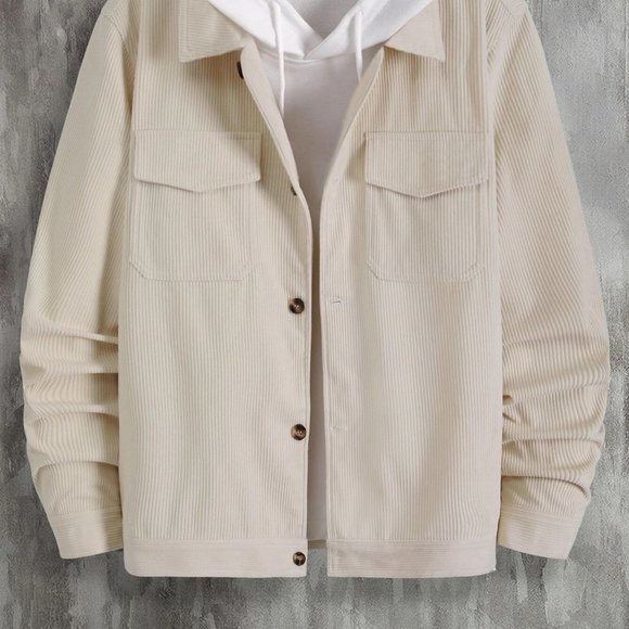 Cream Mens Corduroy Shirt Jacket - Picture 2 of 6